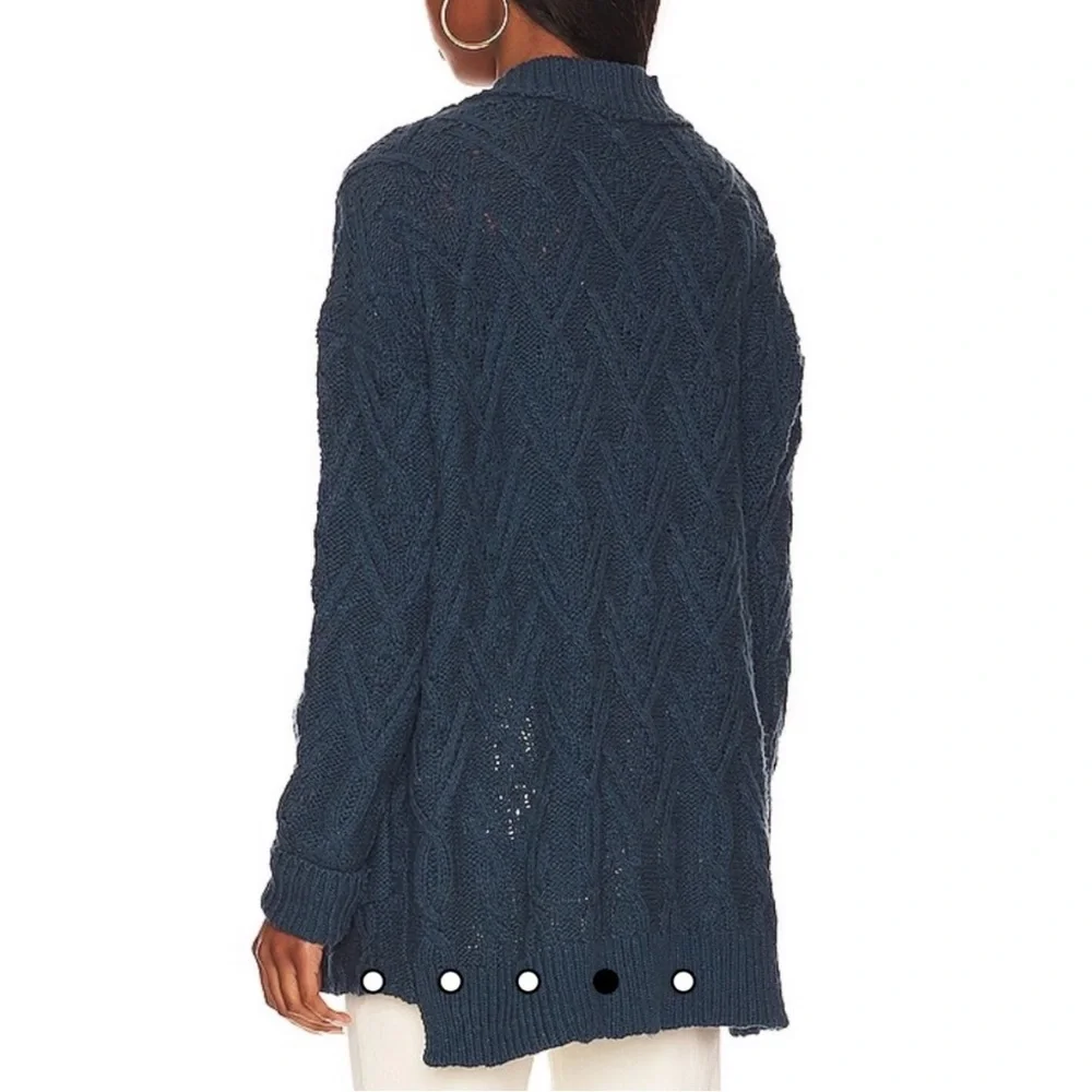 Free People Montana Cable Knit Cardigan Varsity Blue Oversized Size M NEW - Picture 4 of 16